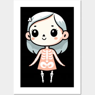 Cute Kawaii Ghost Girl in a Halloween Skeleton Costume | Happy Halloween for Girls Posters and Art